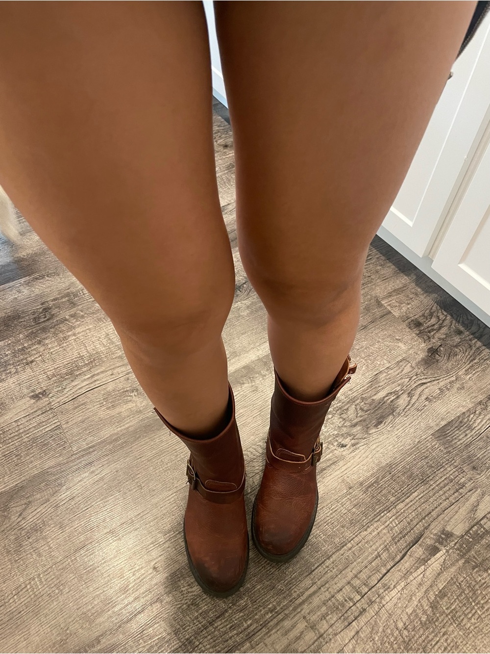 Reddish Brown Leather Mid-Calf Engineer Biker Boots
